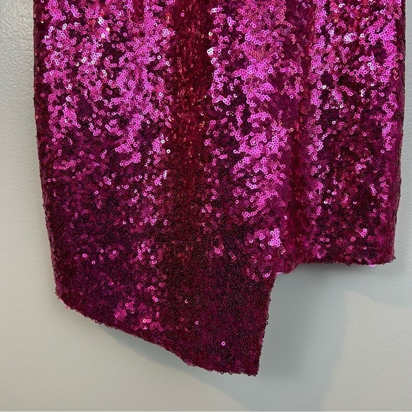 NWT Lulu's Hilaria Fuchsia Pink Sequin Halter Asymmetric Min Dress Size Small - Picture 12 of 12